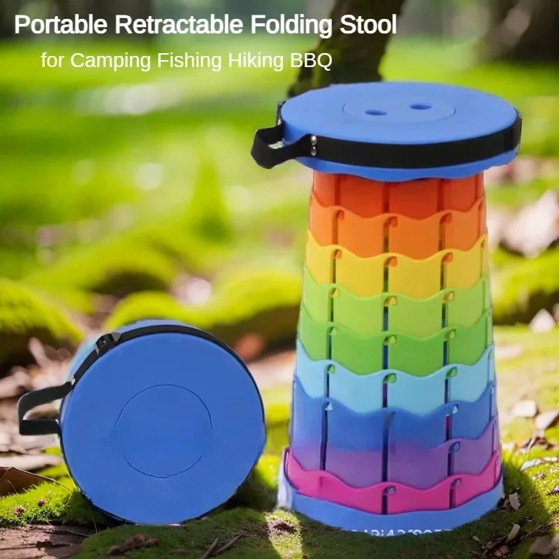

Rainbow Folding Stool, Adjustable Height Stool with Load Capacity 200kg, Portable Retractable Stool for Camping Fishing Hiking
