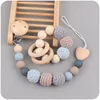 2Pcs Pacifier Clips Elephant Wooden Clip Geometric Crochet Beads Bag Wood Teether  for Baby Pacifier Holder Dummy Clips 1
