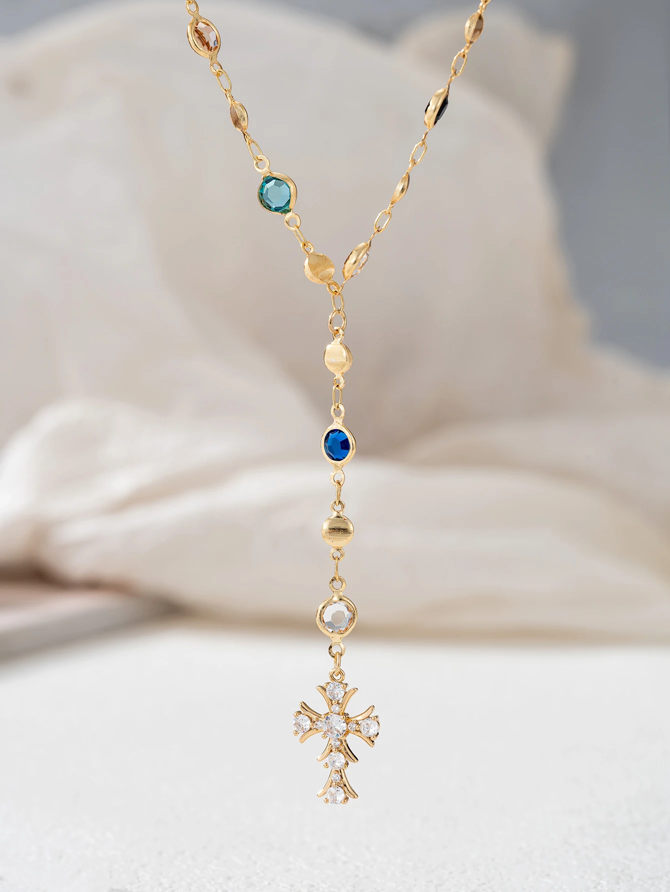 Golden Cross Jet Necklace for Women