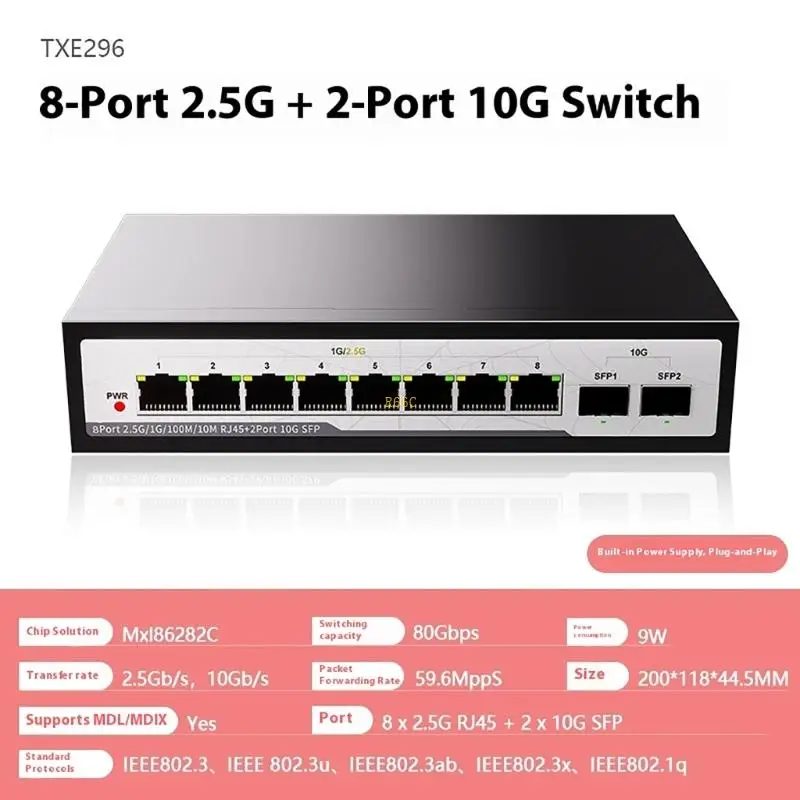 알루미늄 관리되지 않는 RJ45 스위처 5/8 기가비트 2x10G 포트 에너지 효율적인 디자인 내구성