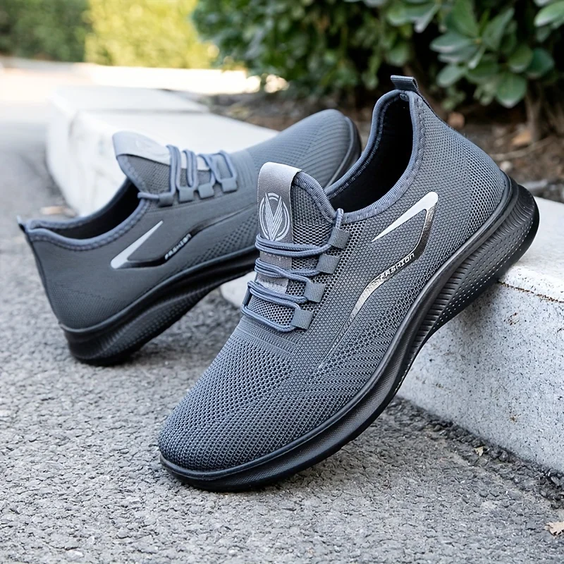 Breathab Lightweight Men's Knit Sneakers Slip Resistant Training For Running Basketball Black White Sports Shoes PU_vogvips.com