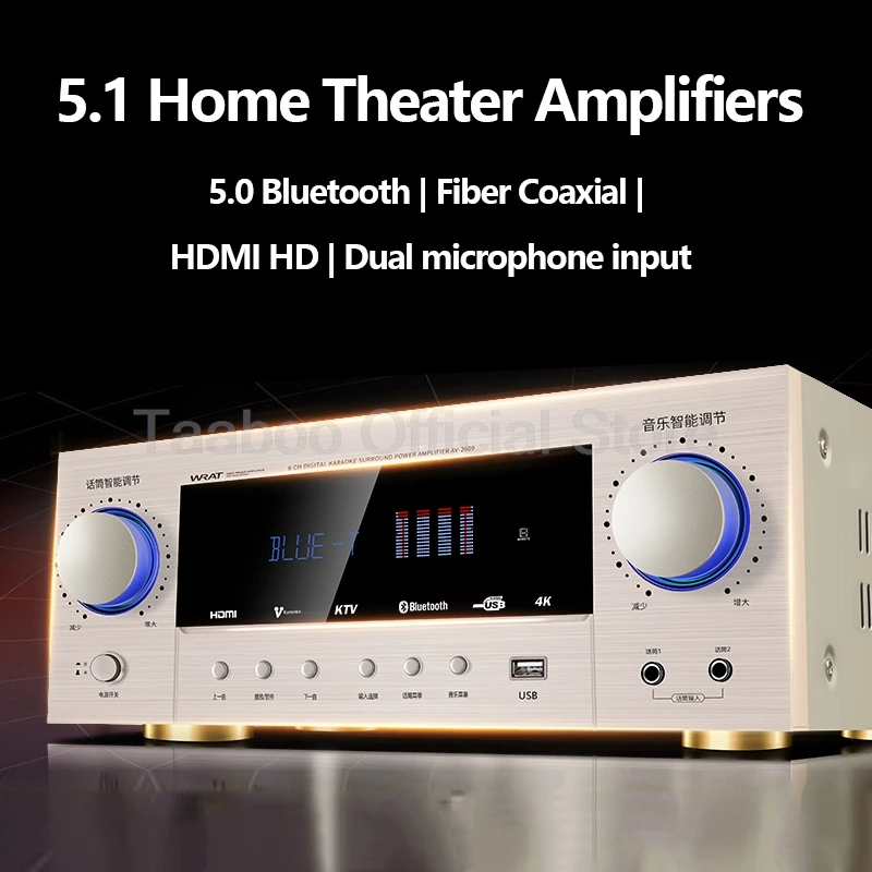 1500W High Power 5.1 Professional Sound Amplifier Household Multifunction HiFi Audio Amplifier Supports for Bluetooth/HDMI/USB