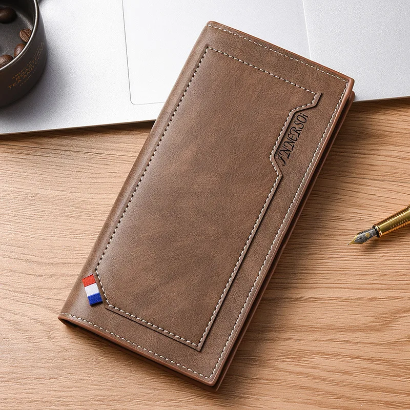 Elegant Men's PU Leather Long Wallet with Card Slots and Coin Pocket