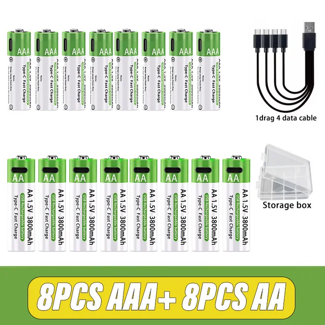 AA/AAA Rechargeable Battery 3000mAh/3800mAh Lithium Battery 1.5V Constant Voltage Fast Charging Type-C For Remote Mouse Toy Ect 7