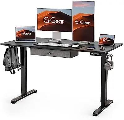 

Стол с выдвижным ящиком, регулируемая высота, стол для домашнего офиса, компьютерная рабочая станция, 55x28 дюймов, черный L-образный офис