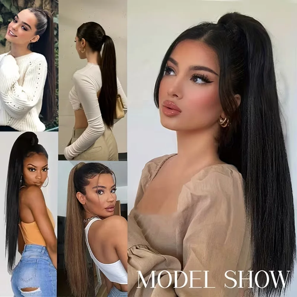 24inch Synthetic Long Straight Hair Claw Clip Ponytail Hair Extensions Multi-Color Options High Ponytail Braid Wig for Women