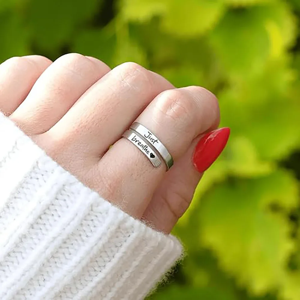 Just Breathe Ring for Women Adjustable Heart Ring Stainless Steel Spiral Wrap Healing Rings I F love you