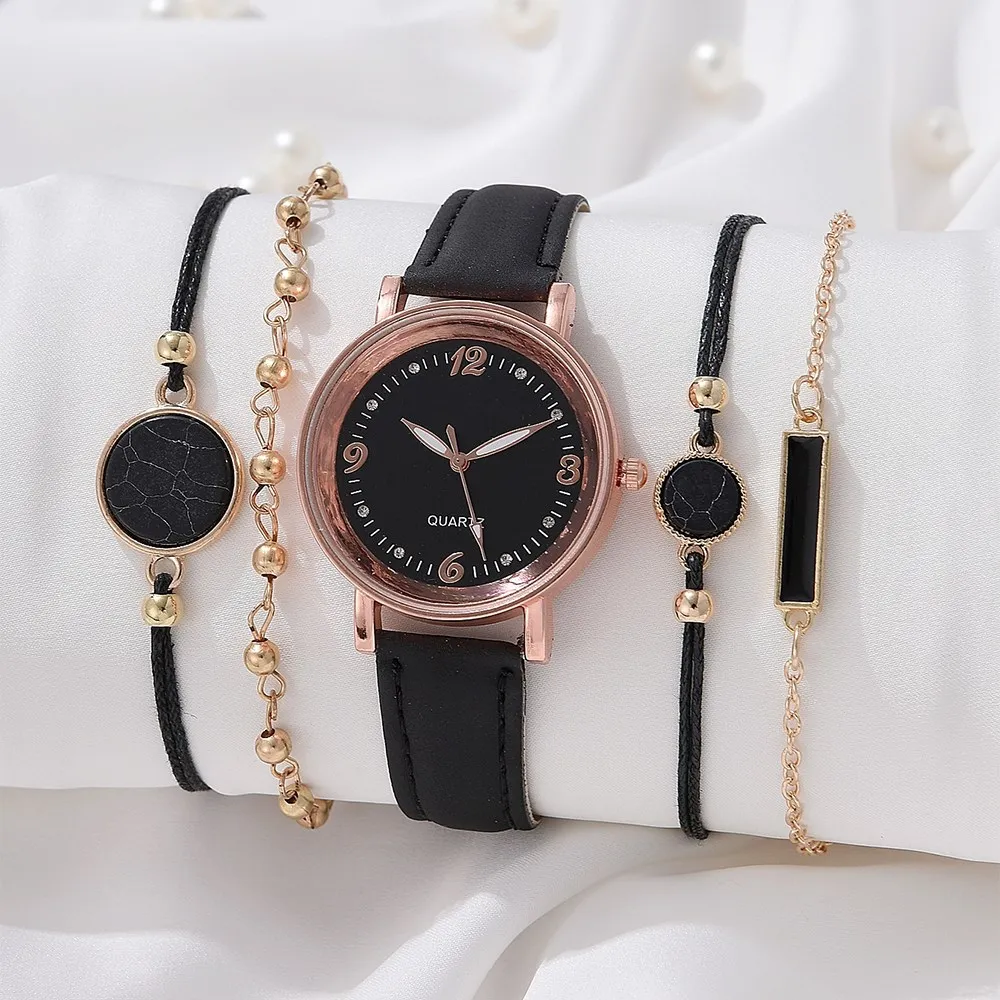 

5PCS Women Watches Set New Rose Gold Green Ladies Bracelet Watch Wristwatch Womens Quartz Dress Clock Ladies Feminino Reloj