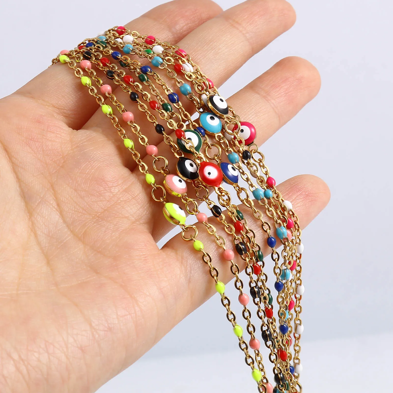 1pc Stainless Steel Religious Evil Eye Bracelet Enamel Beads Link