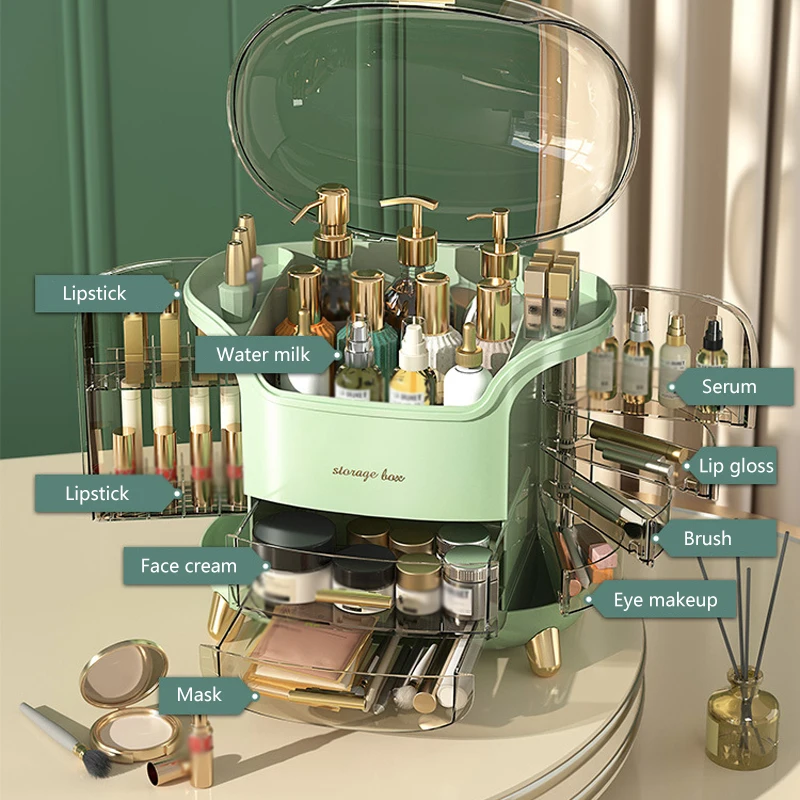Grande capacità contenitore per cosmetici antipolvere organizer per trucchi per dischetti di cotone tamponi organizer per gioielli da bagno per cosmetici_voghion.com