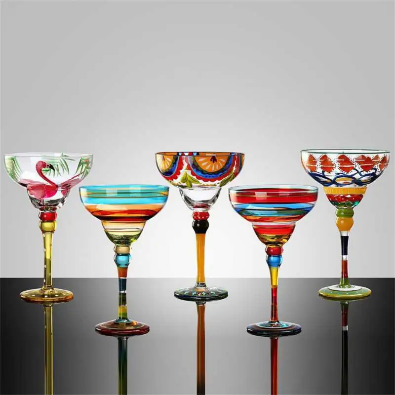 Cocktail Glasses 270ml Creative Margarita Wine Glasses Handmade Colorful Cocktail Cup Europe Goblet Cup Champagne Creative Wine Glasses Bar