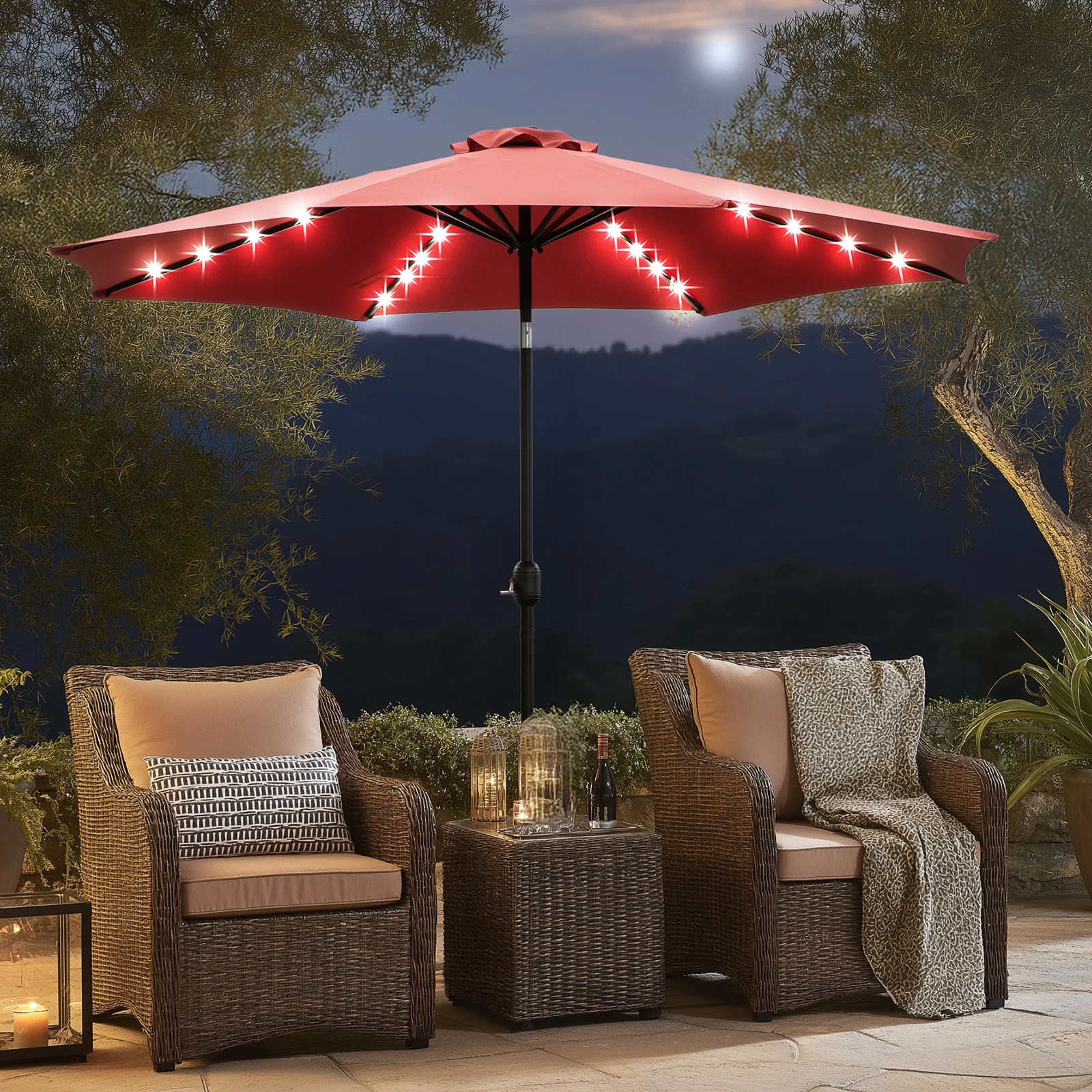 JHK 10FT Solar Patio Umbrella with 32 LED Lights 2