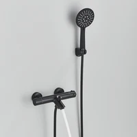 Black Thermostatic Bathroom Shower Faucet Dual Handle Bathtub Faucet Wall Mounted Mixer Tub Tap 2