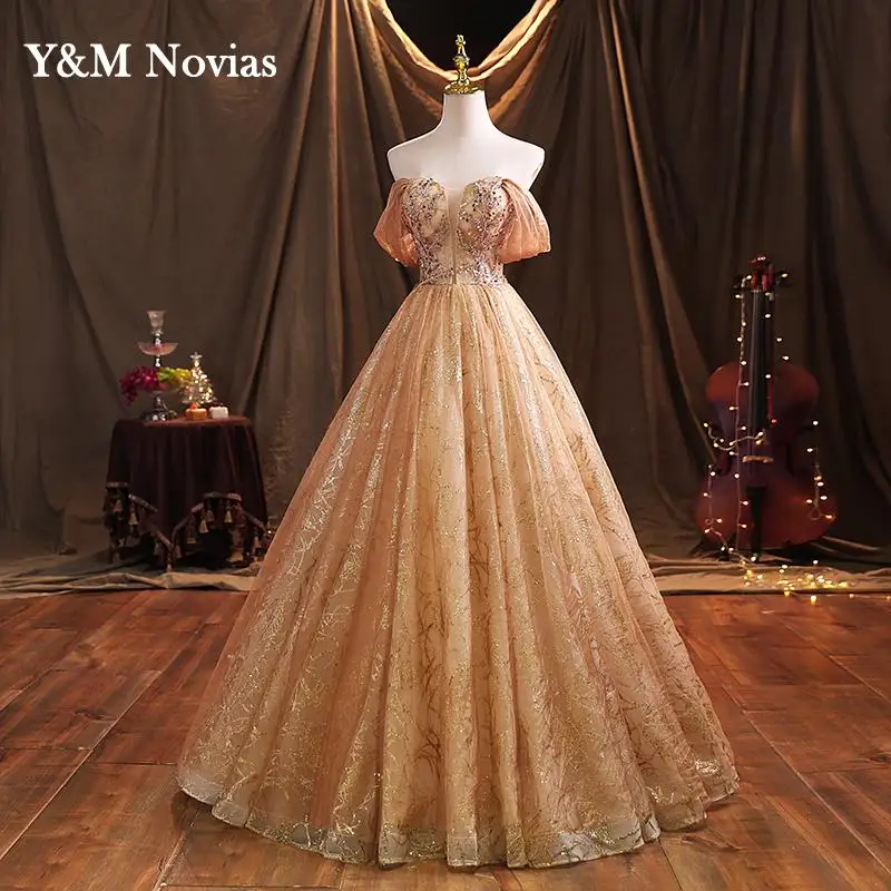 Color Off Shoulder Giltter Quinceanera Dresses Ball Gown Tulle Flowers Formal Party Sweet 18 Vestidos Elegant Prom Dress