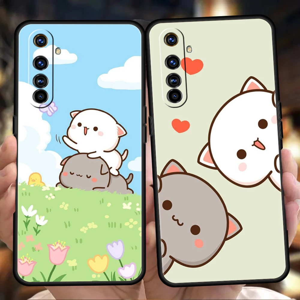 Pfirsich- und Goma-Katzen-Handyhülle für Realme 8 9 Pro Plus 8i 9i 6 7 GT2 C21 C25 C3 C11 11 Pro 5G Plus stoßfeste Silikonhülle