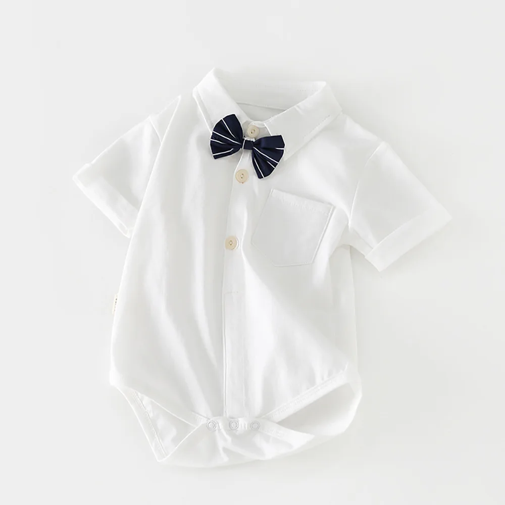 

Baby Boy Clothing New Summer Cotton White One-Piece Romper Korean Version Short-sleeved Wedding Clothes Boy's Birthday Suits