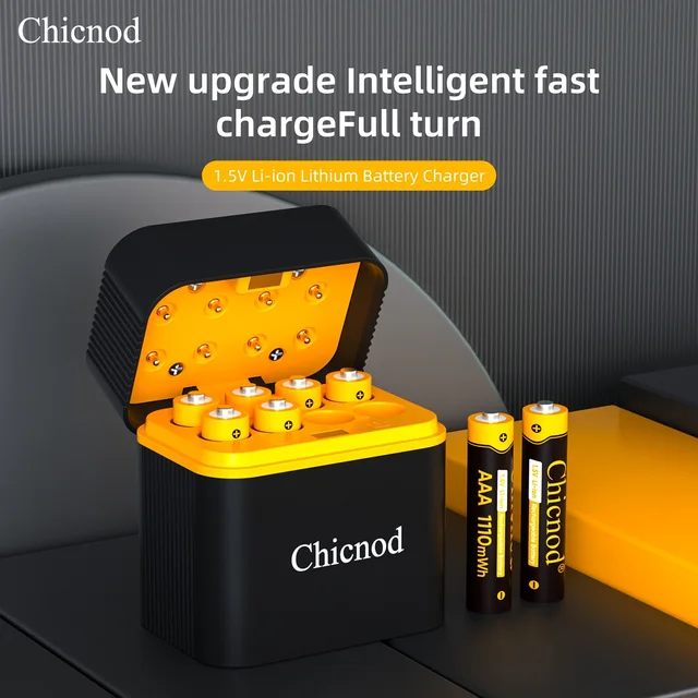 CHICNOD AAA Rechargeable Battery 1.5V 1110mWh Li-ion with 8 Slot Smart Fast Charger Storage Box for Remote Control Toys Camera 1