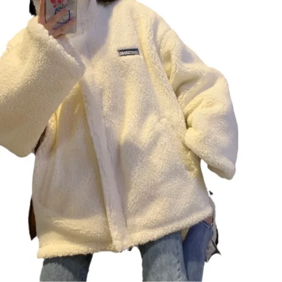 양털 자켓 두꺼운 플리스 루즈핏 여성용 가을 겨울 스웨트셔츠 반 오픈 가디건 신축성 긴 소매 무브랜드