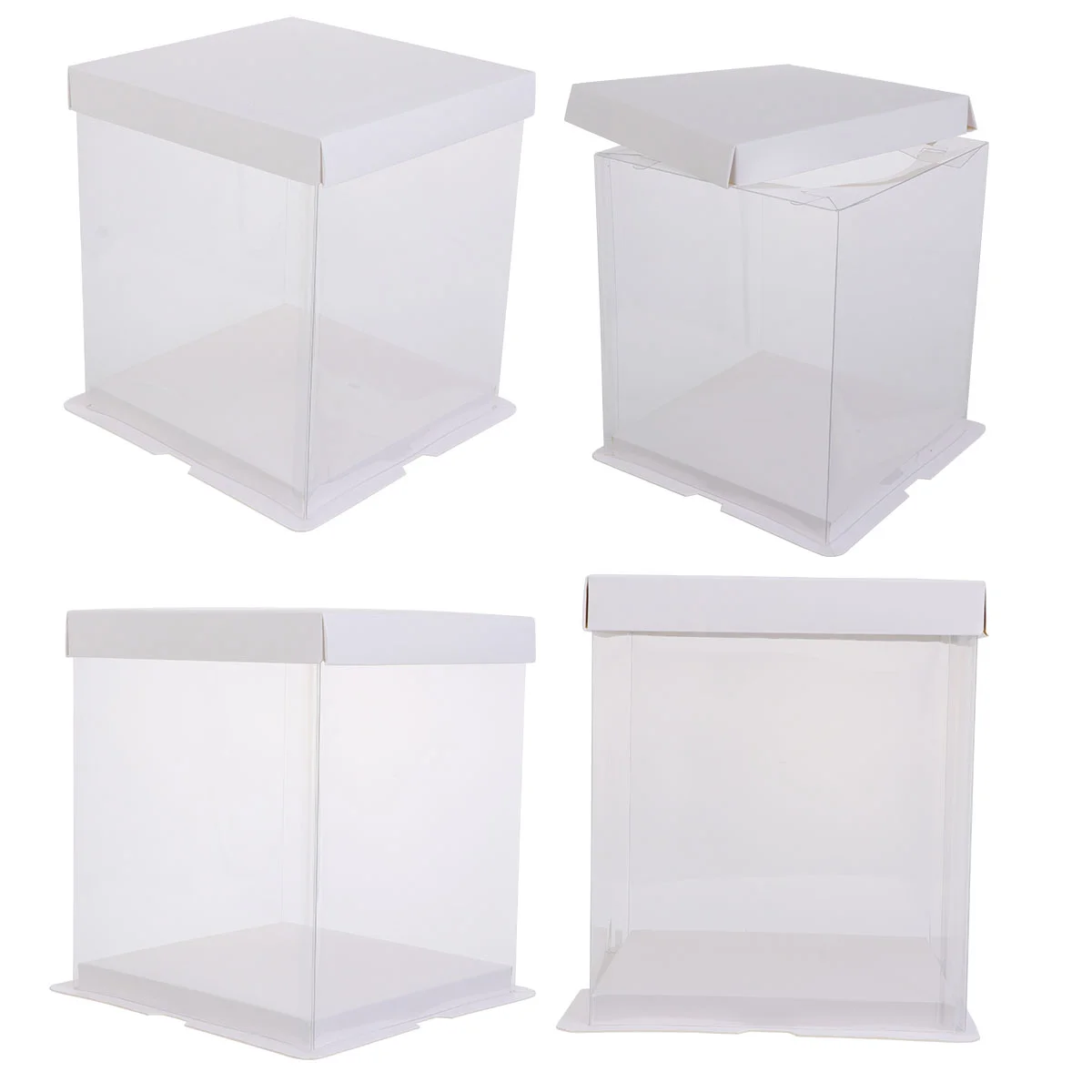 

4 Pcs Disposable Packing Box Clear Container Cake Carrier Food Grade White Card