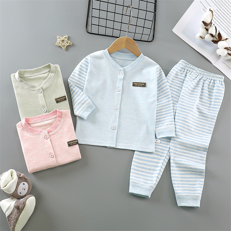 Autumn Tops+Pants 2-Piece Pajama Sets Colored Cotton Underwear Spring Kids Boys Girls Baby Fall Long Sleeve Casual Clothes Suit