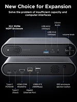 ORICO M.2 NVMe SSD Case 10 in 1 USB C Docking Dtation with PD100W Charging Ethernet 4K60Hz HDMI-com 3.5mm Audio Volume Control 2
