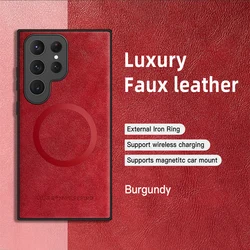 Leather Silicone Phone Case - Luxury Design Cover for Samsung S26 (Claret)