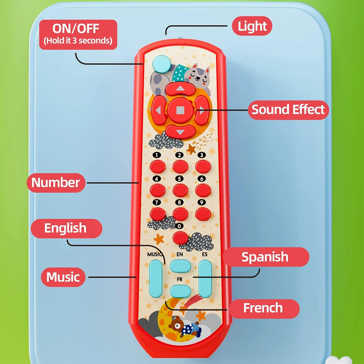  리모컨 장난감, 시뮬레이션 휴대폰, 조기 교육 퍼즐 단추, 7 번 배터리 2 개 준비 필요
