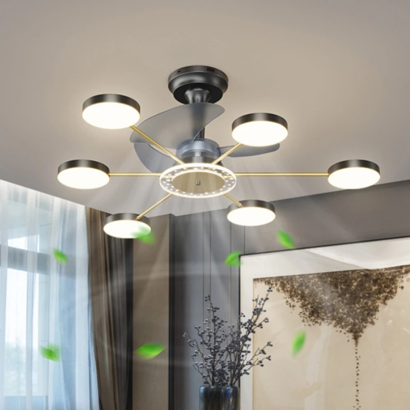 

LED Ceiling Fans With Lights New Nordic Smart Bedroom Modern Simple Living Room Invisible Lamps For Bedroom Chandeliers Lighting