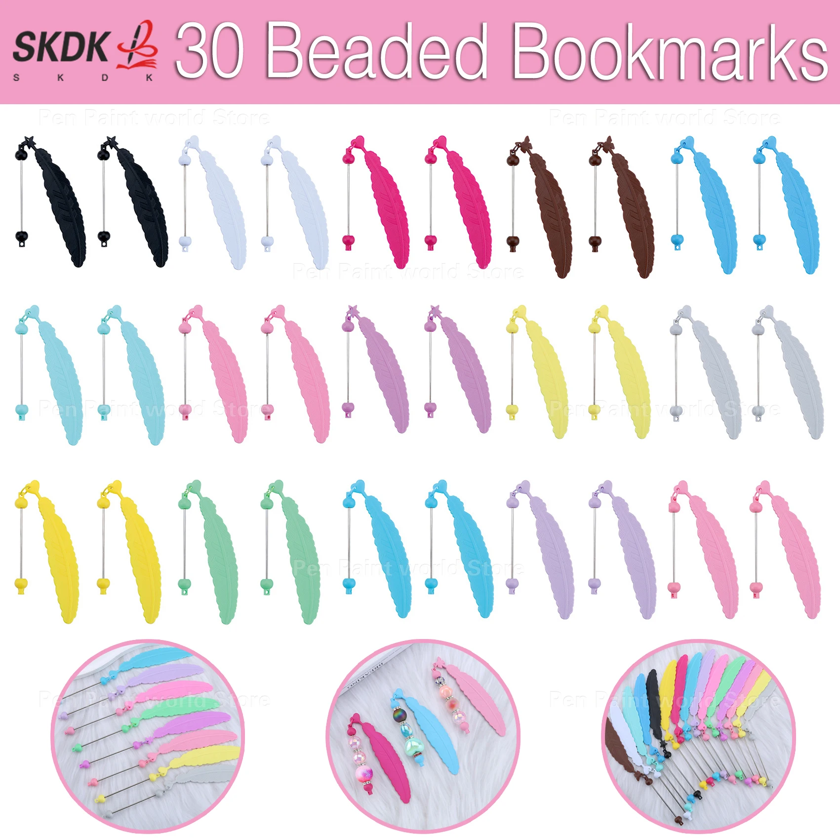 30Pcs Colorful DIY Beaded Feather Bookmark, Page Clip, Star & Butterfly Design, Student Incentive Gift