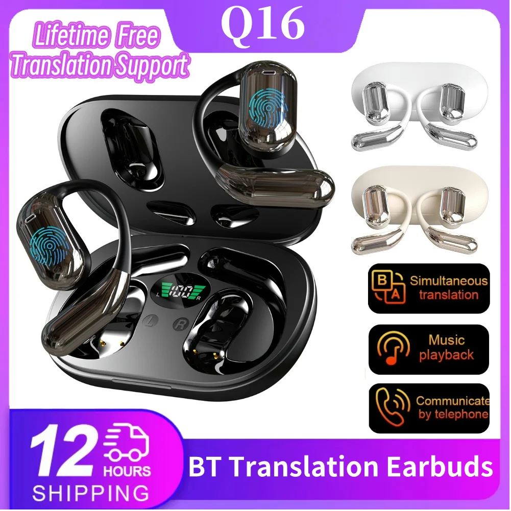 Q16 Wireless BT Translation Earbuds 144 Languages Ai Translating Earbuds Lifetime Free Support for Travel Business Learn