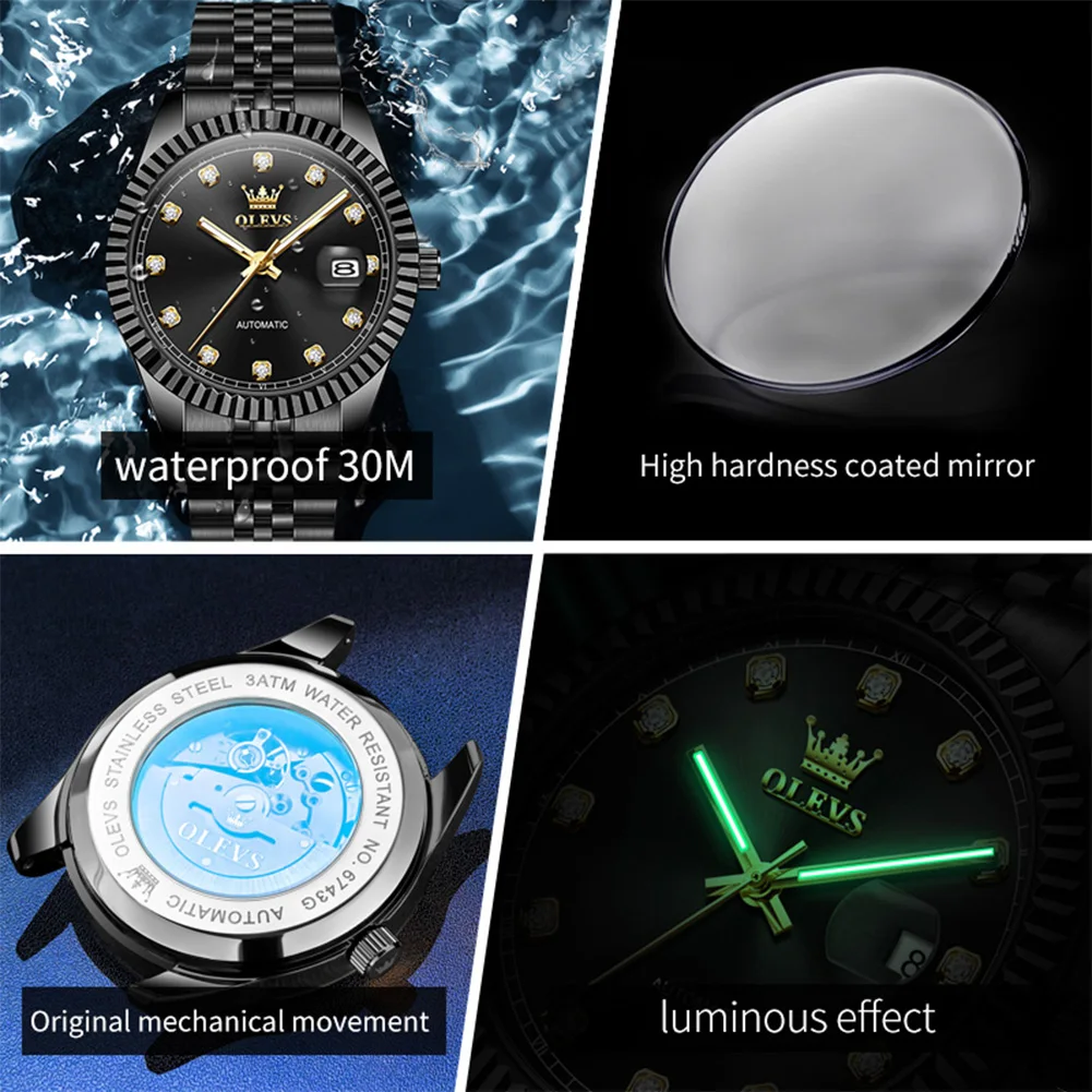 OLEVS 6743 Man Watch Stainless Steel Waterproof Auto Date Luminous Men's Automatic Mechanical Wristwatch Luxury Top Brand Watch