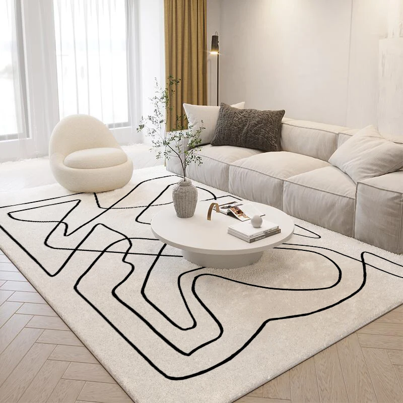 Nordic Style Living Room Decoration Plush Carpet Abstract Art Design Rugs for Bedroom Simple Line Soft Rug Home Thick Floor Mat 3
