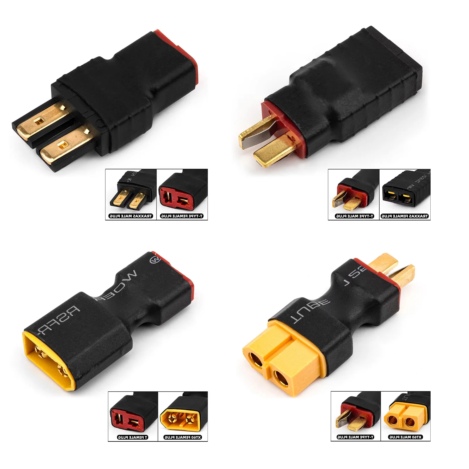 RC Battery Adapter Connector T-Plug to XT60 / TRX Style Male Female Plug for RC Car Boat Drone