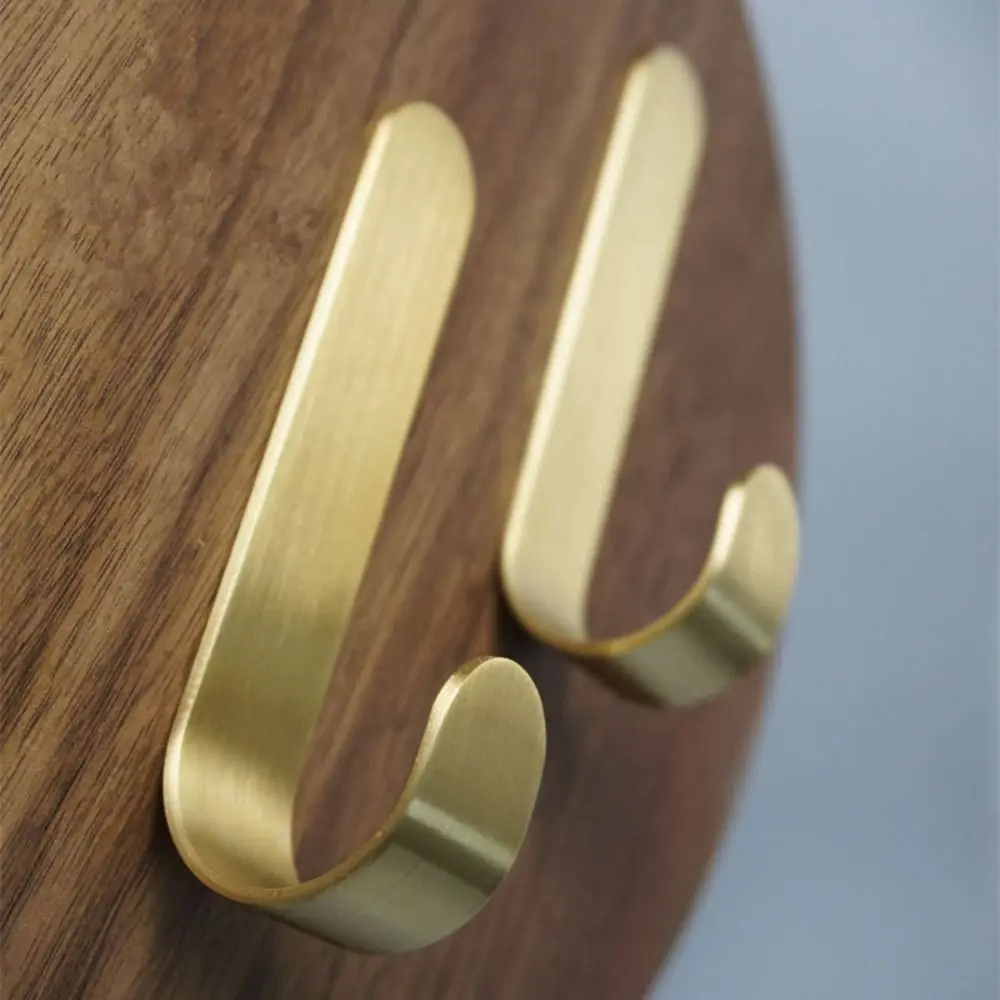 Brass Wall Hook Self Adhesive Brass Hooks Behind-door Key Clothes Hanger Hook J Shaped Towel Holder Bathroom Kitchen Accessories 3