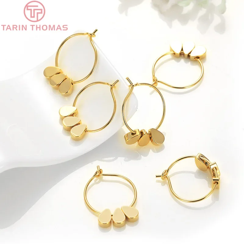 

(2022) 6PCS 16x23MM 24K Gold Color Plated Brass Earring Hoop with 3 Drop Beads High Quality DIY Jewelry Making Findings
