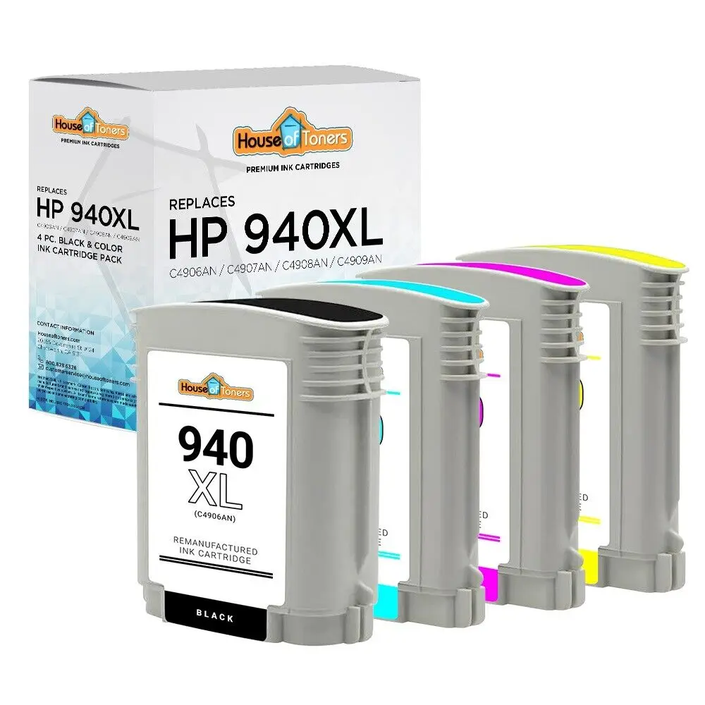 

4pk 940XL C4906A Black C4907A Cyan C4908A Magenta C4909A Yellow Ink Cartridges