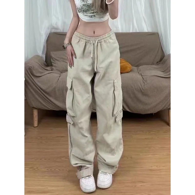 

Cargo Pants Women Side Pocket Zipper Cyber Y2k High Waist Straight Pants for Lovers Casual Pants Streetwear Parachute Trousers