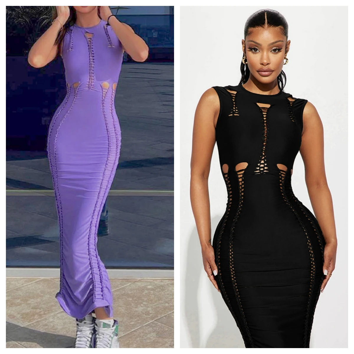 

Summer Hollow Out Sexy Y2K Clothes Sleeveless O-Neck Bodycon Tank Maxi Dresses For Women 2023 Club Birthday Party Outfits