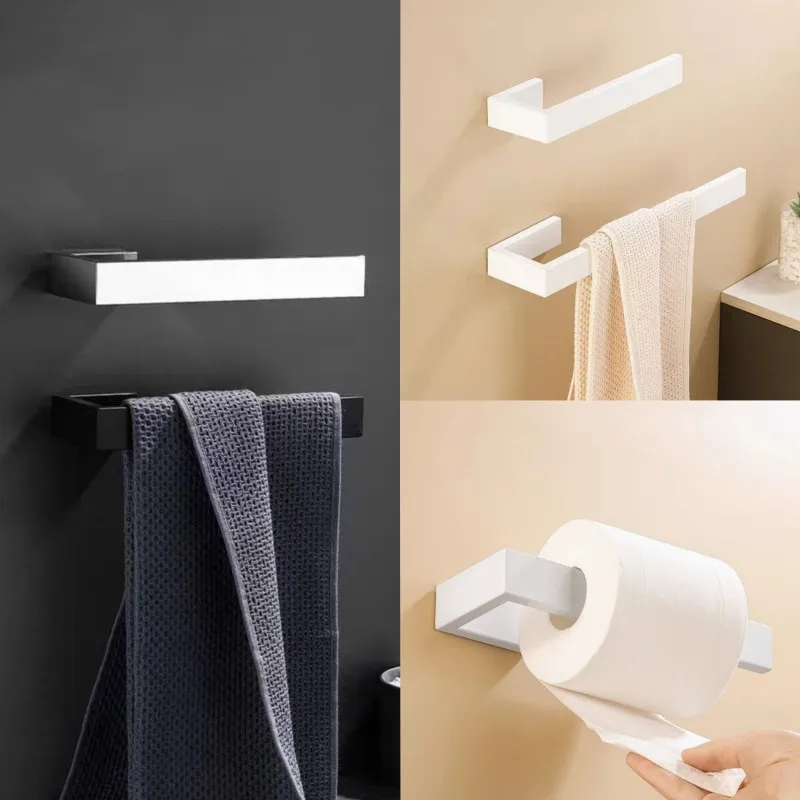 No Nail Bathroom Hardware Set SS304 Towel Bar Wall Mount Toilet Paper Holder Hand Robe Hook Hanger