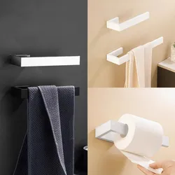No Nail Kit Bathroom Hardware Set White Kit Banheiro SS304 Towel Bar Wall Mount Black Toilet Paper Holder Hand Robe Hook Hanger