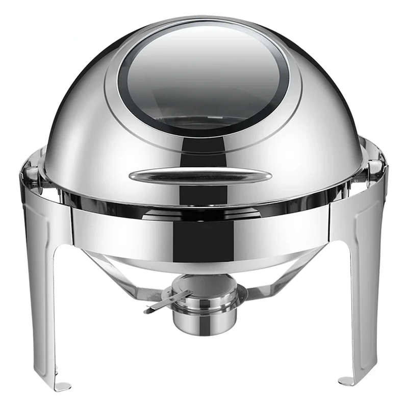 

Silver Food Warmer Visual Roll Top Commercial Hotel Stainless Steel 6L Round Chafing Dishes Deluxe Roll Top Chafing Dish