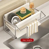 Égouttoir de cuisine en acier au carbone/inox, auto-drainant, gain de place, support pour liquide vaisselle, plateau d'égouttage automatique, support à éponge à ventouse 4