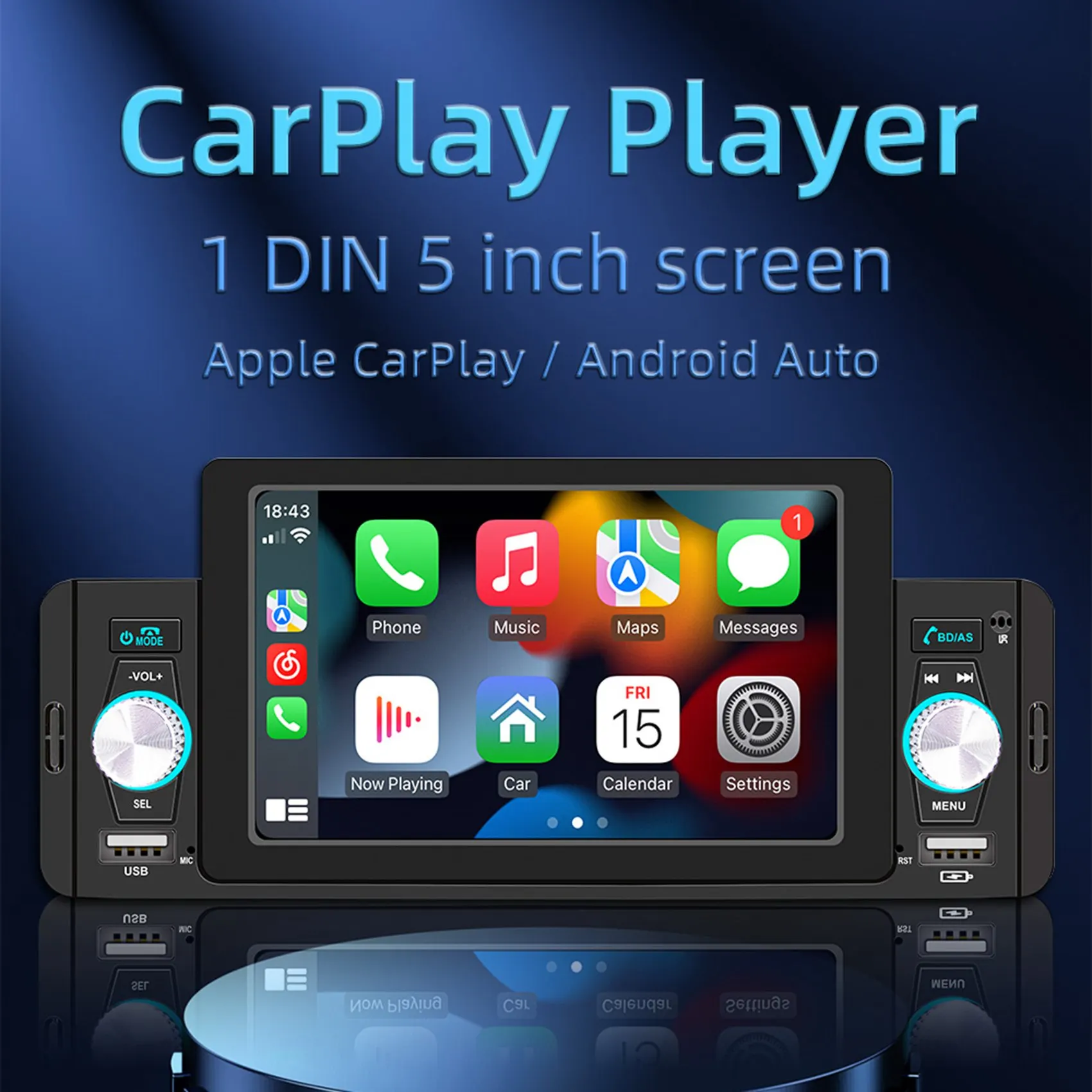 

1 Din 5 Inch Car Radio Car Stereo Bluetooth MP5 Player with for Apple CarPlay Android Auto TF USB FM Touch Screen B