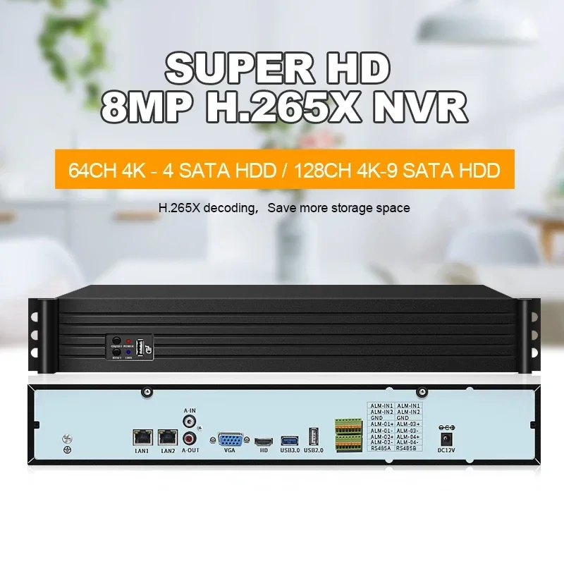 Loosafe 슈퍼 NVR 64/128 채널 울트라 4K H.265 네트워크 비디오 레코더 얼굴 인식