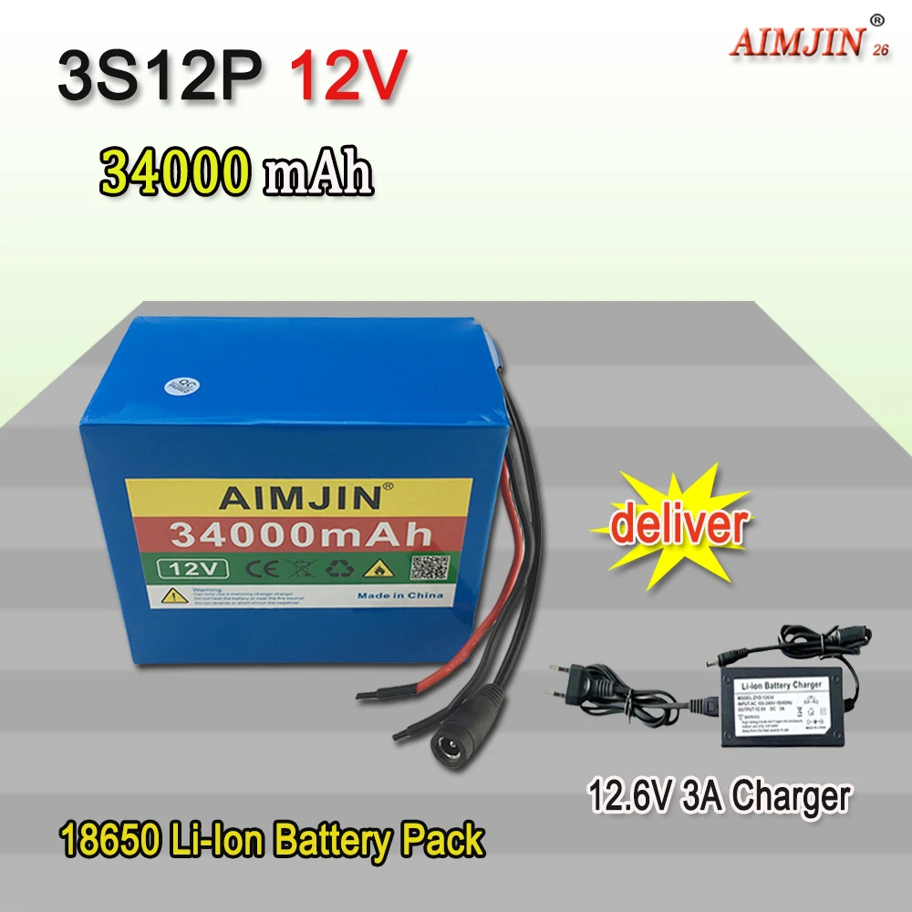 

3S12P 12V 34Ah 34000mAh Rechargeable Li-Ion Battery Pack, for LED Lamp Light Solar Street Light Backup Power etc
