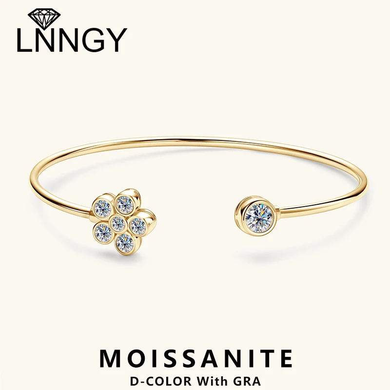 

Lnngy Adjustable Flower Cuff Bracelet Exquisite Bezel Moissanite Bangles For Women Girls 925 Sterling Silver Wrist Jewelry Gift