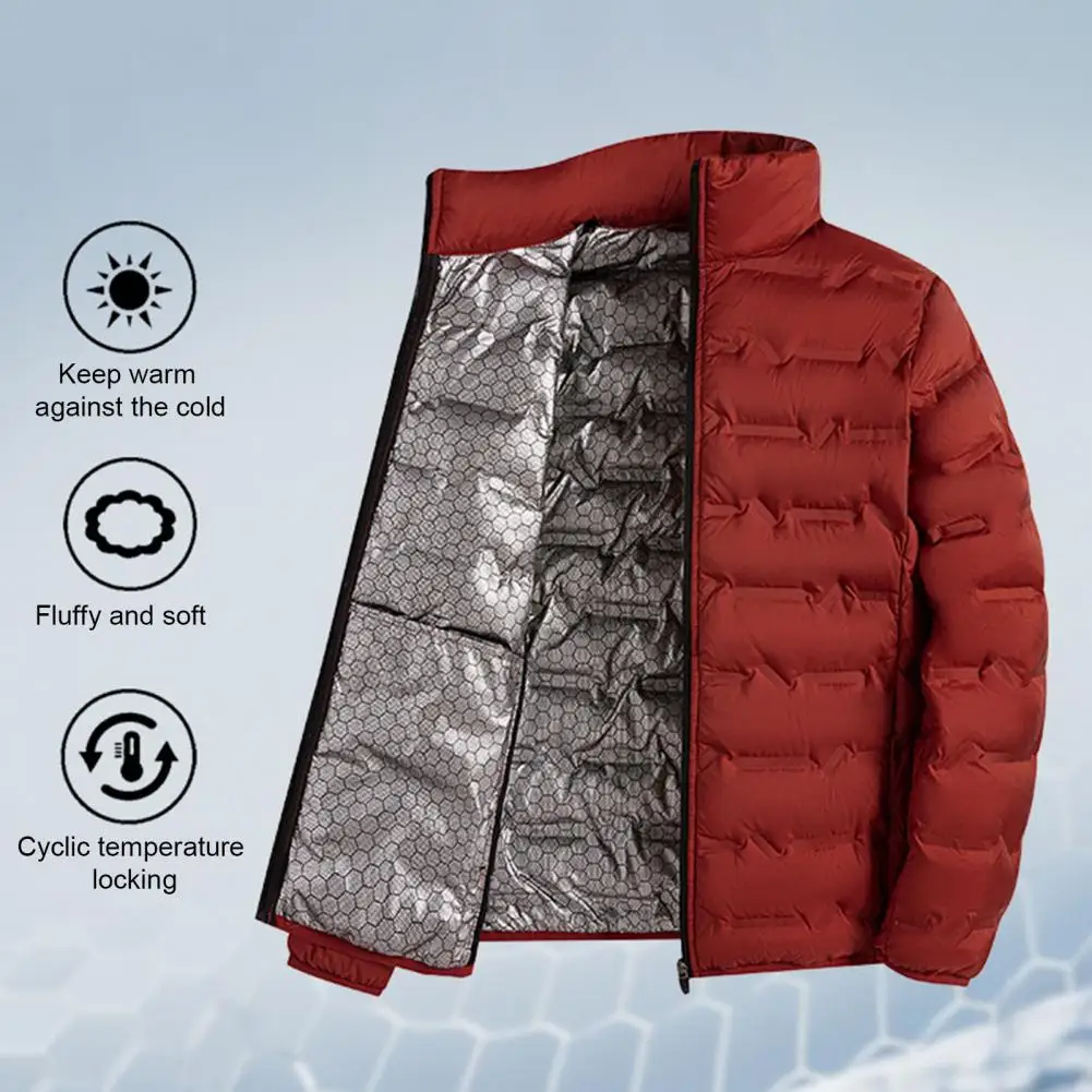 Self-heating Down Jacket Men Solid Windproof Pleated Down Jackets Stand Collar Classical Warm Winter Jackets Male
