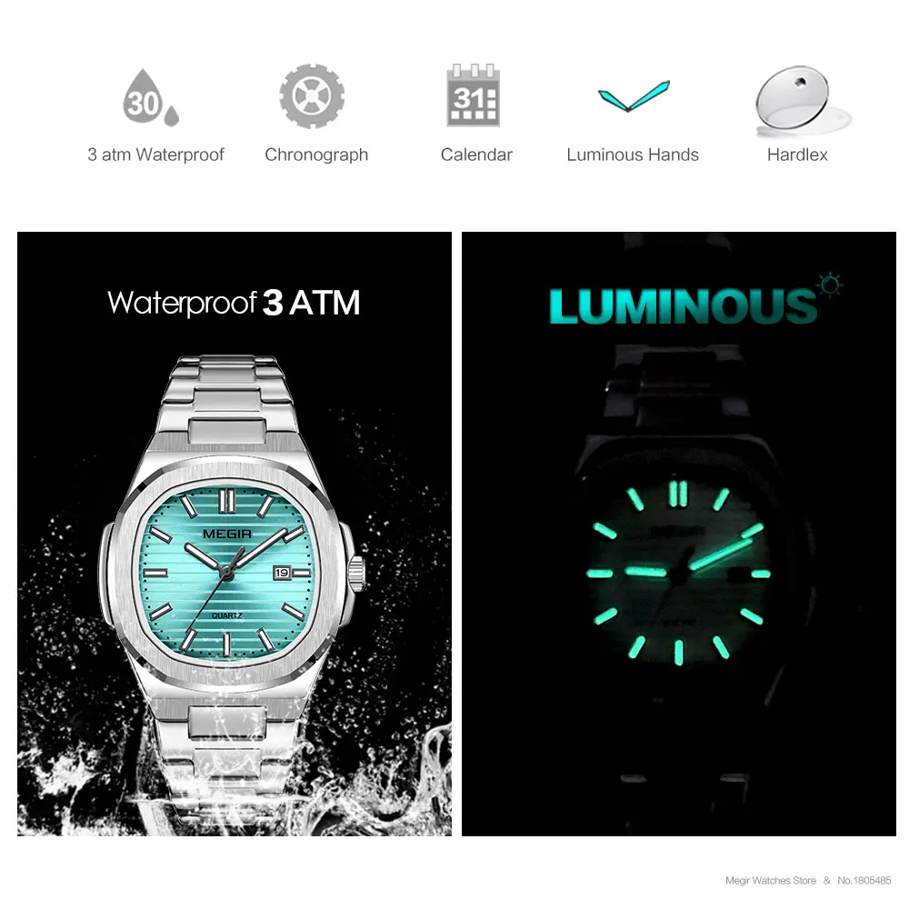 ساعة MEGIR كلاسيكية للرجال بسوار من الستانلس ستيل...