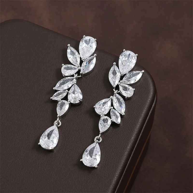 Micro-inlaid Purple Zircon Long Women Bridal Earrings