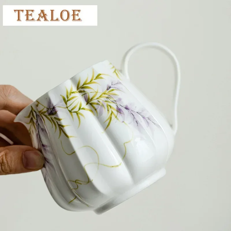 280ml Pure Hand-painted Wisteria Flower Tea Pitcher Lotus Petal Serving Cup Coffee Fair Cup Cha Hai Justice Kung Fu Tea Item